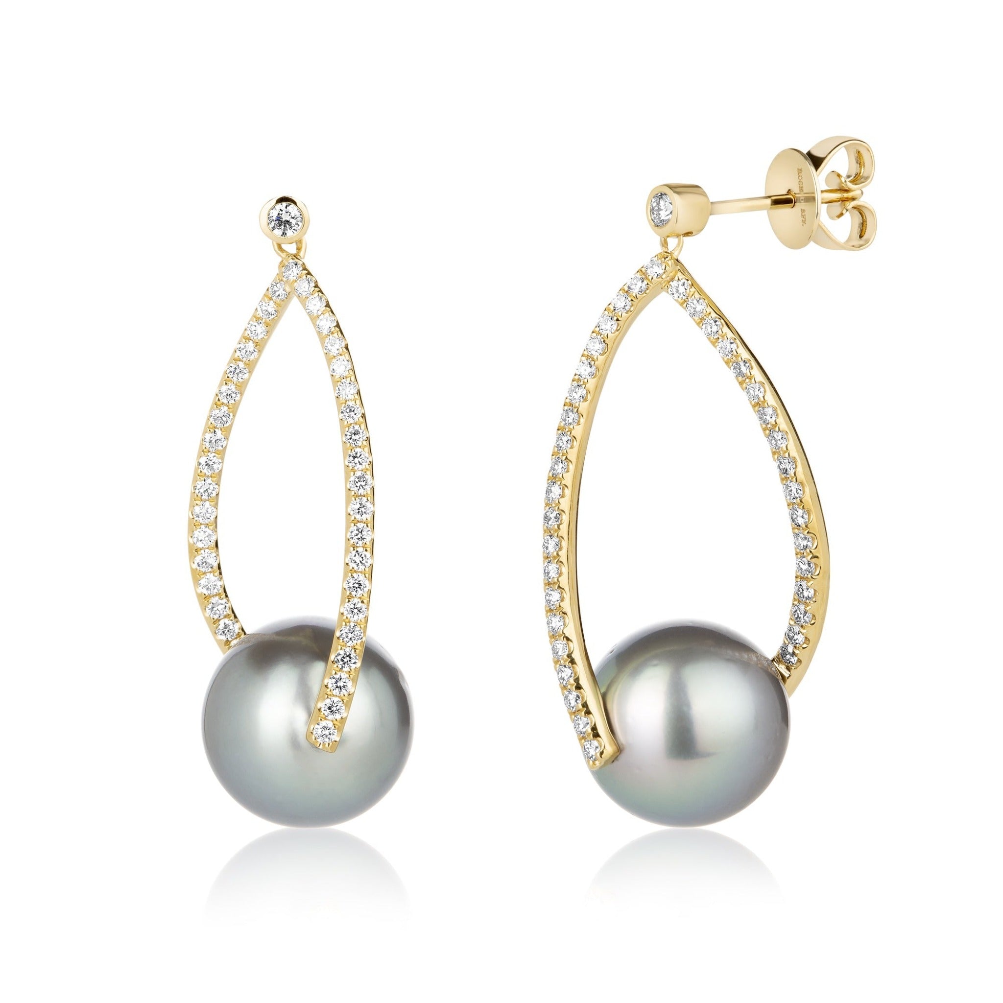 South Sea Tahitian Pearl With Diamonds Drop Earrings | 18ct Yellow Gold